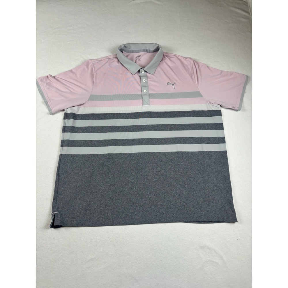 Puma Golf Mens XXL Pink Grey Striped‎ Colorblock Performance Polo Shirt